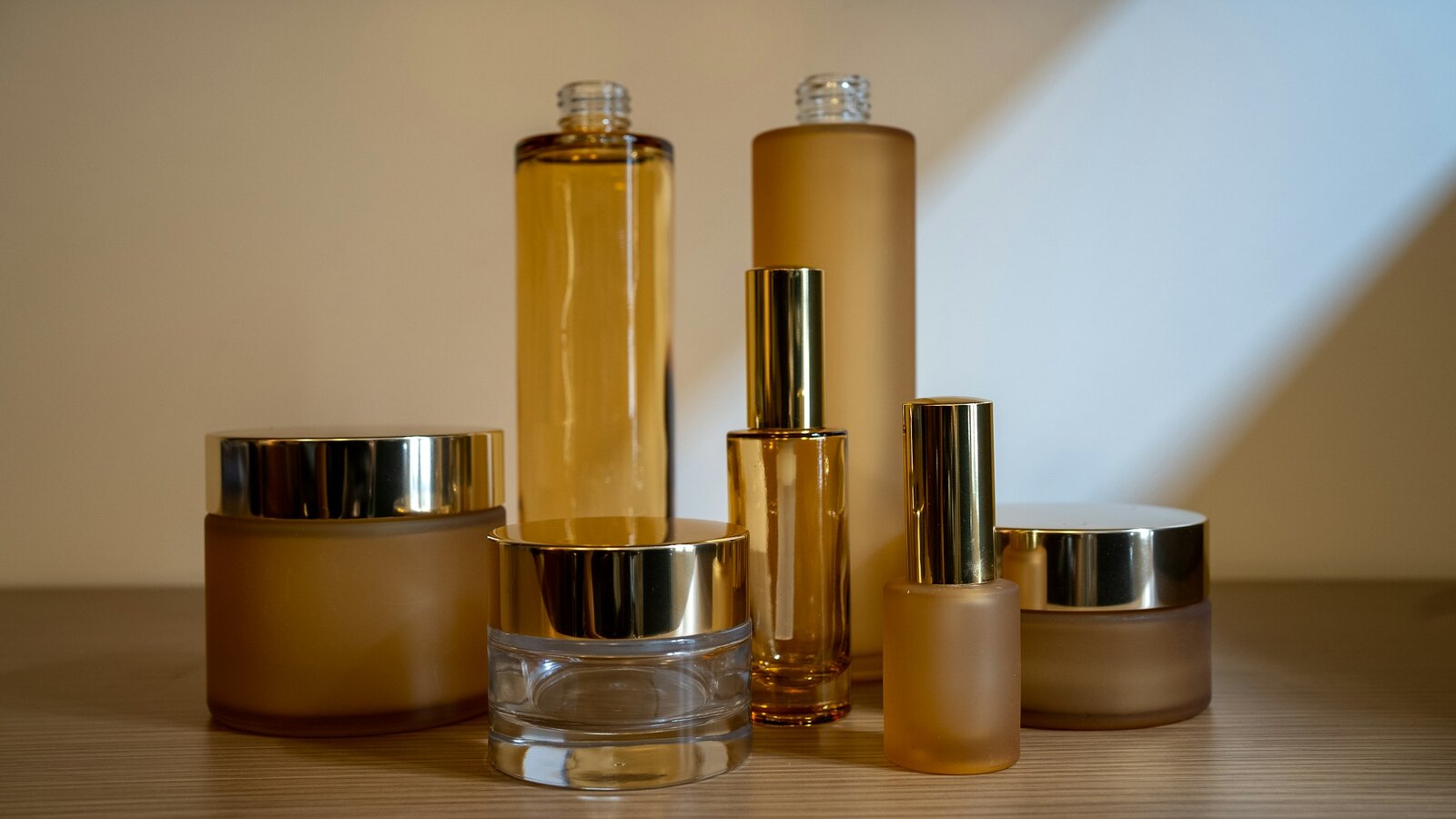 Cosmetic bottles on a production line