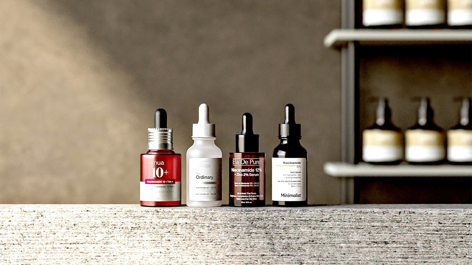 Range of cosmetic bottles